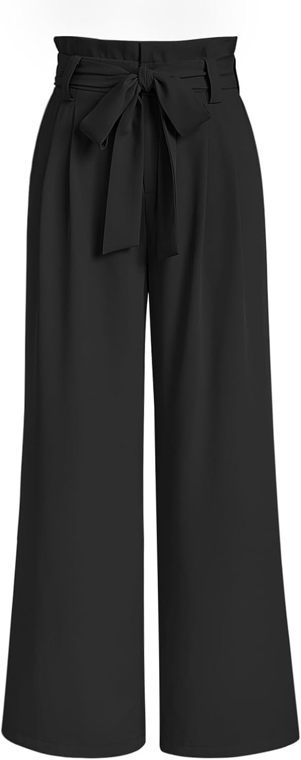 LILLUSORY Wide Leg Dress Pants Women's Paperbag High Waisted Business Casual Trousers with Removable Belt