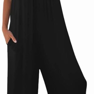 Womens Casual Sleeveless Strap Loose Adjustable Jumpsuits Stretchy Long Pants Romper with Pockets Medium Black