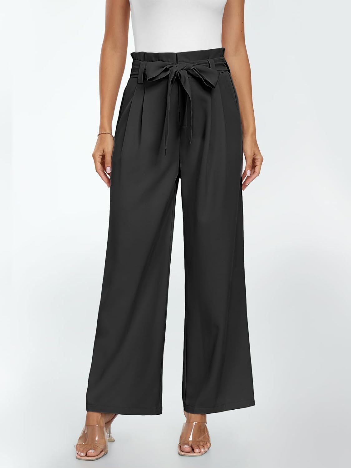 LILLUSORY Wide Leg Dress Pants Women's Paperbag High Waisted Business Casual Trousers with Removable Belt - Image 3