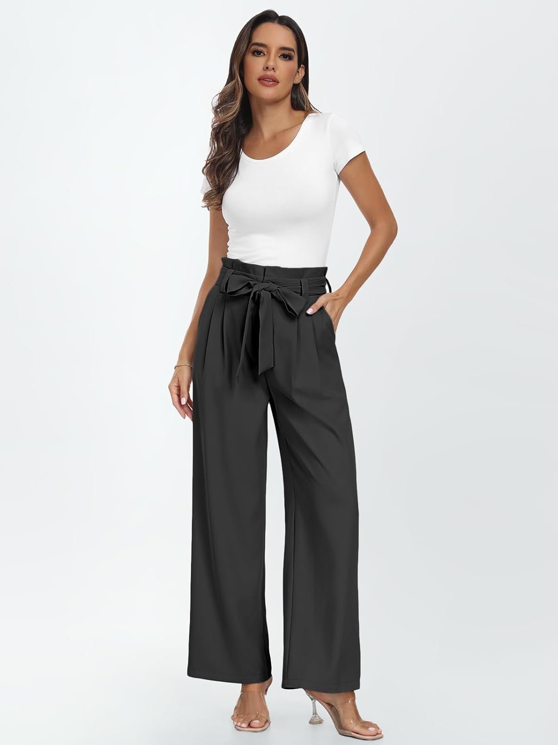 LILLUSORY Wide Leg Dress Pants Women's Paperbag High Waisted Business Casual Trousers with Removable Belt - Image 2