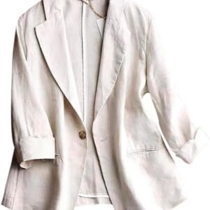 IDEALSANXUN Linen Blazer Women 3/4 Sleeve Lightweight Spring Summer Blazer Jackets