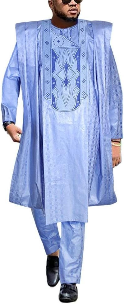 HD Traditional African Clothing for Men Nigerian Man's Agbada Embroidery Bazin Boubou Outfit