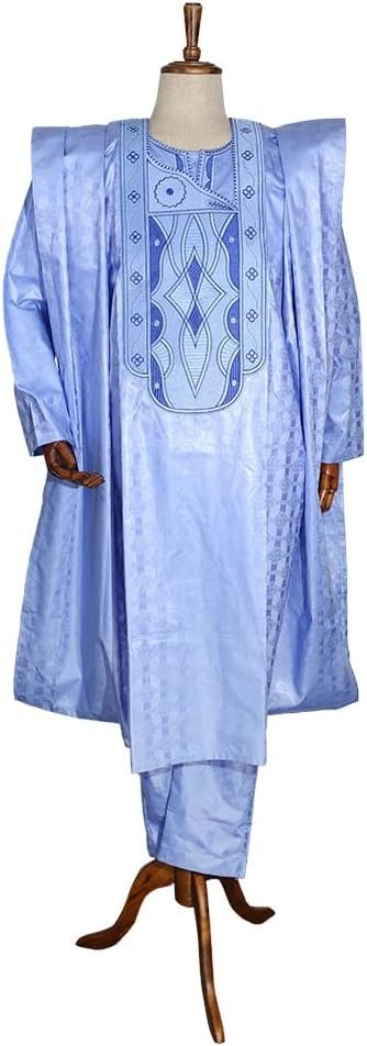HD Traditional African Clothing for Men Nigerian Man's Agbada Embroidery Bazin Boubou Outfit - Image 2