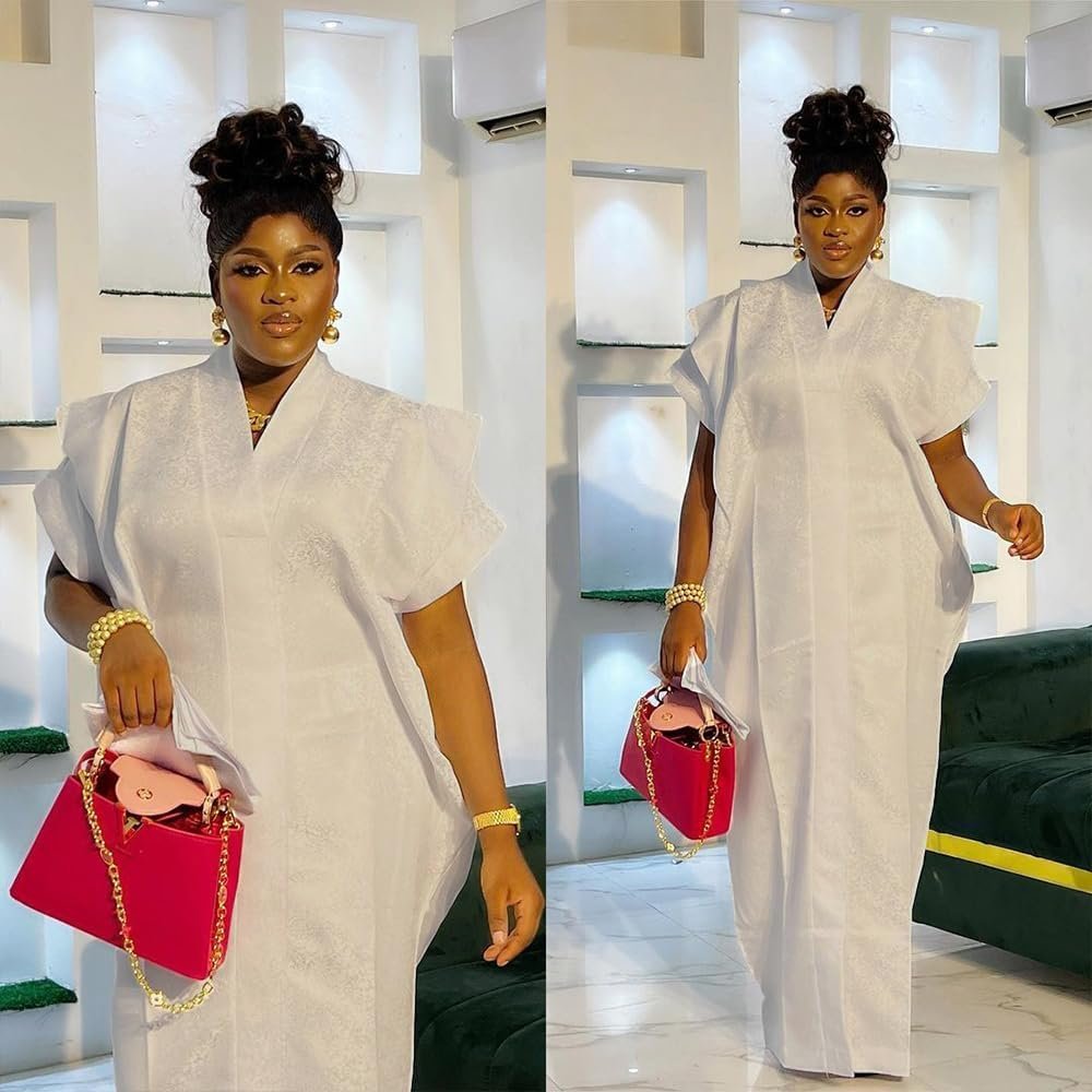 HD African Print Dress for Woman Embroidery Pattern Maxi Dress - Image 5