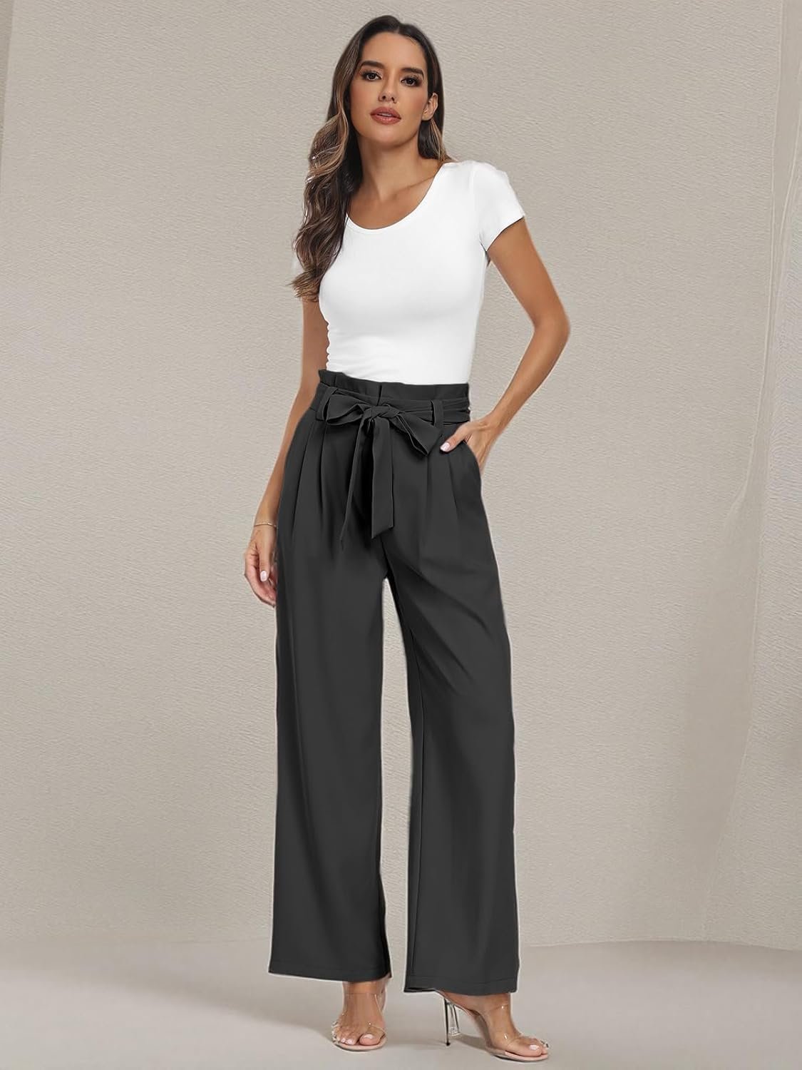 LILLUSORY Wide Leg Dress Pants Women's Paperbag High Waisted Business Casual Trousers with Removable Belt - Image 6