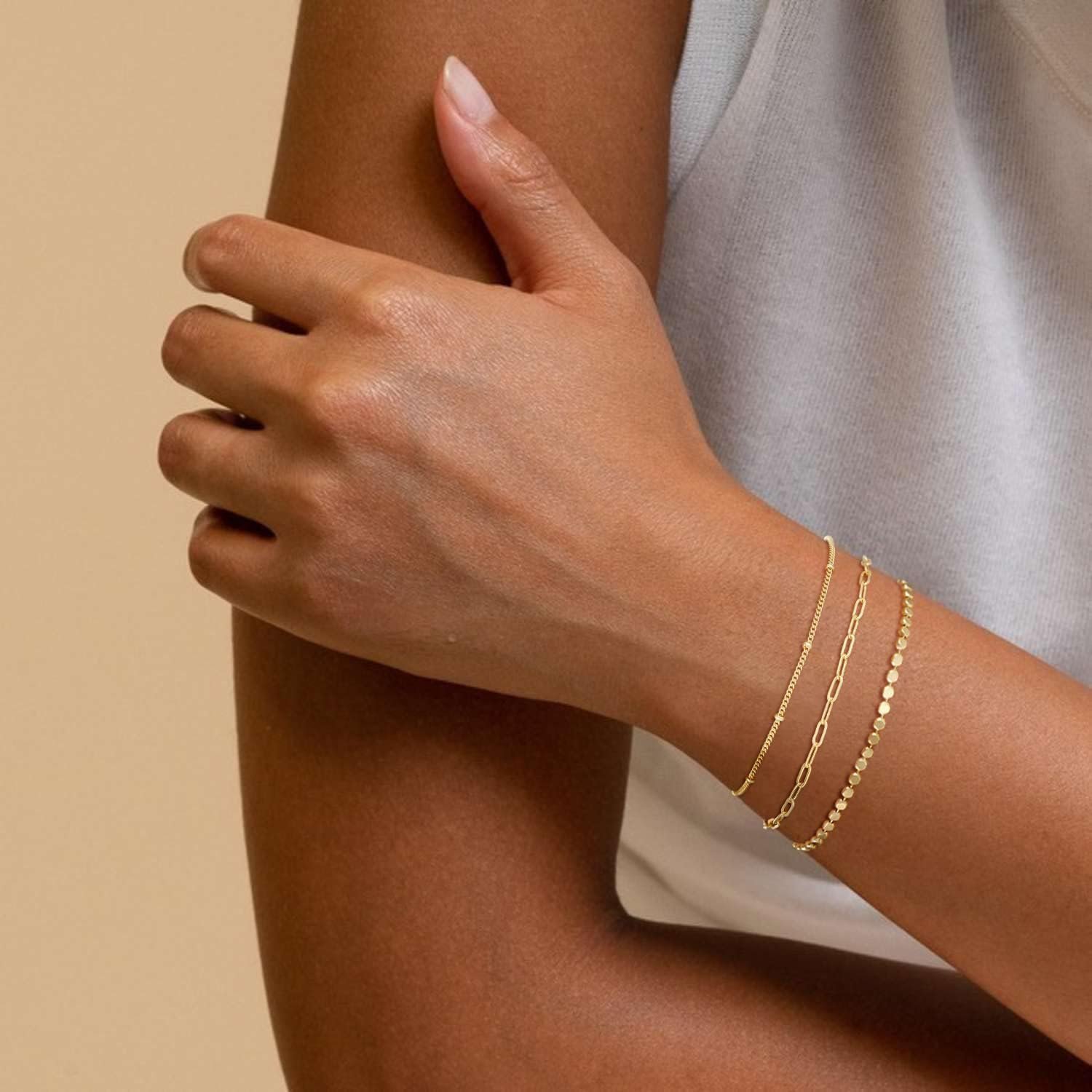 Gold Bracelets for Women, 14K Dainty Gold Plated Stackable Bracelets for Women Trendy Waterproof CZ Tennis Bracelet Set Tiny Heart Paperclip Box Chain Adjustable Bracelets Minimalist Cute Jewelry - Image 2