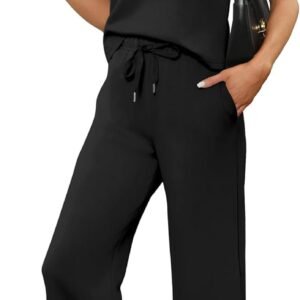 SAMPEEL Two Piece Sets for Women Casual Travel Vacation Outfits Summer Wide Leg Crop Pants Lounge Sets