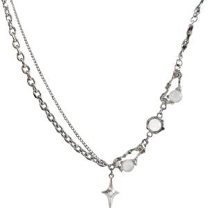 Y2k Irregular Necklace Star Pendant Moonlight Stone Fashion Collar Chain Design Spicy Silver Jewelry for Women