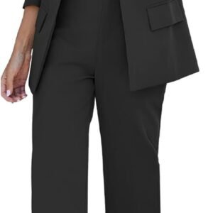 LookbookStore 2 Piece Pant Suits for Women Dressy Blazer High Waisted Straight Leg Pants Sets Business Casual Outfits