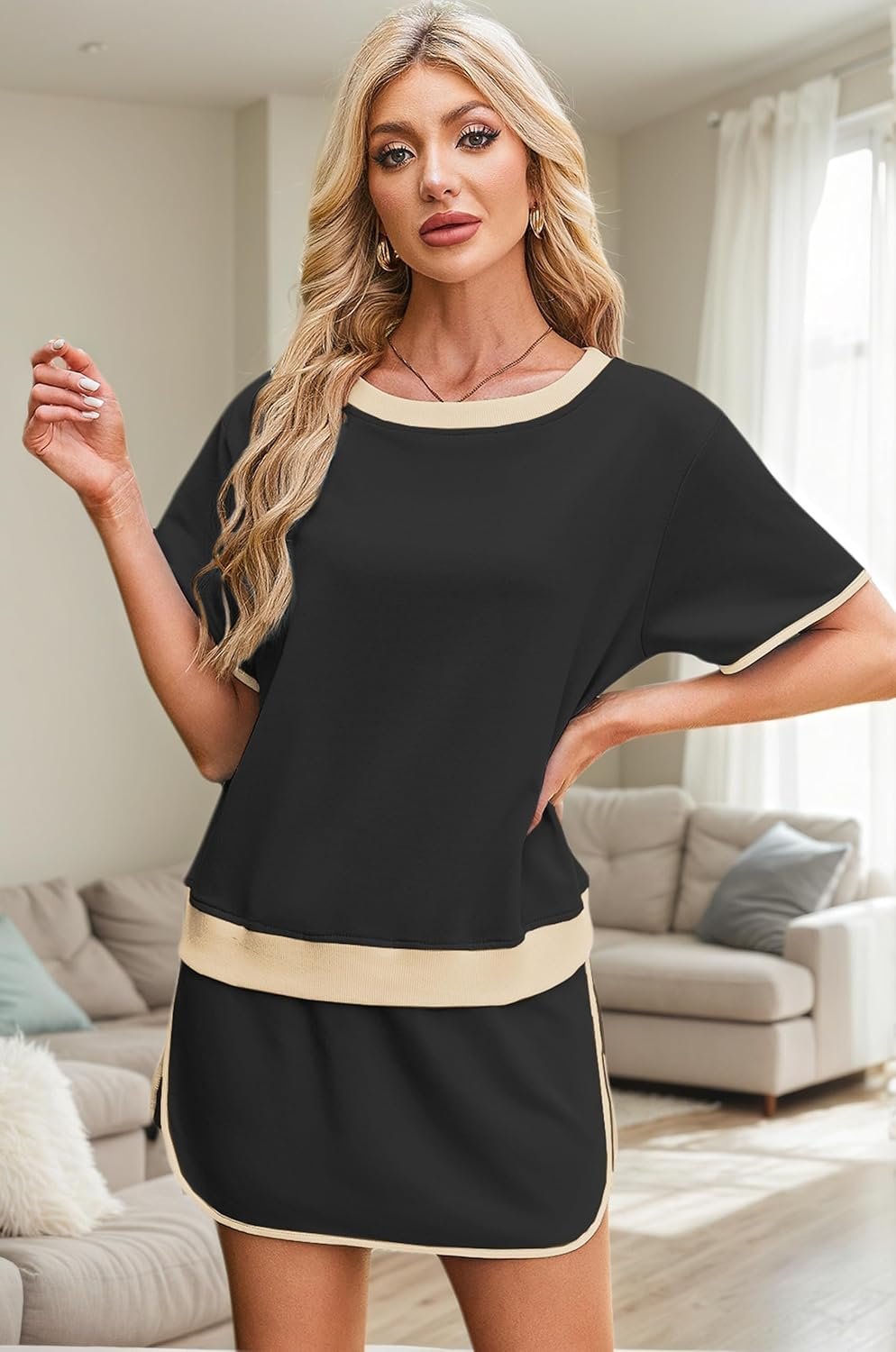 Women's 2 Piece Sets Summer Casual Short Sleeve Tops and Matching Drawstring Skort Going Out Lounge Outfits - Image 2