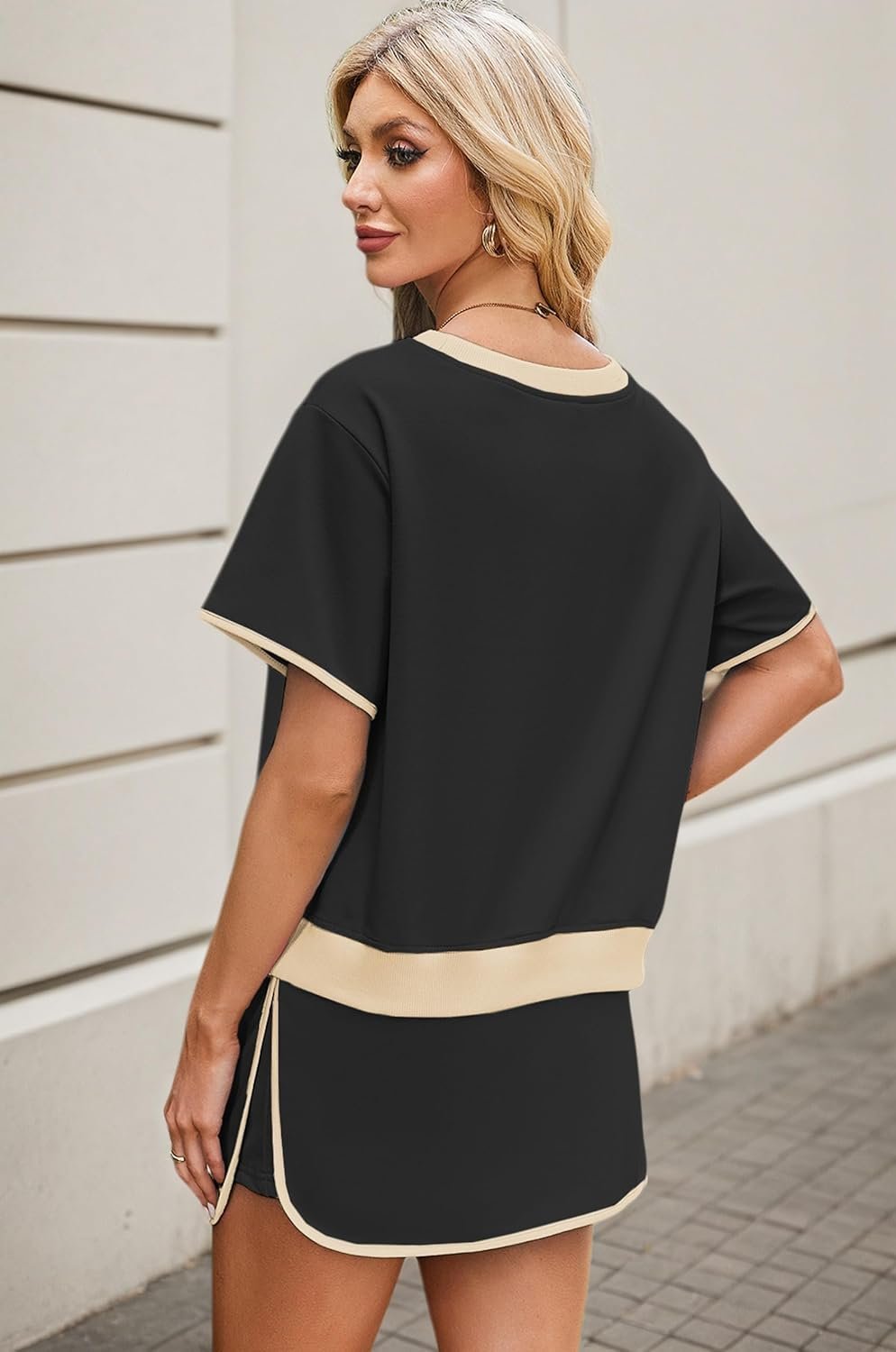 Women's 2 Piece Sets Summer Casual Short Sleeve Tops and Matching Drawstring Skort Going Out Lounge Outfits - Image 3