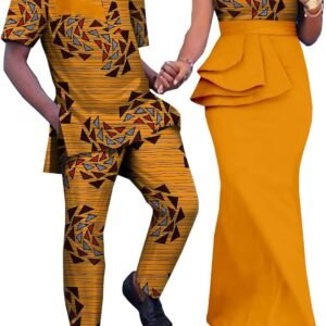 African Print Dresses for Women Match Men Ankara Outfits Top and Pants Sets Bazin Riche African Couple Clothes Party