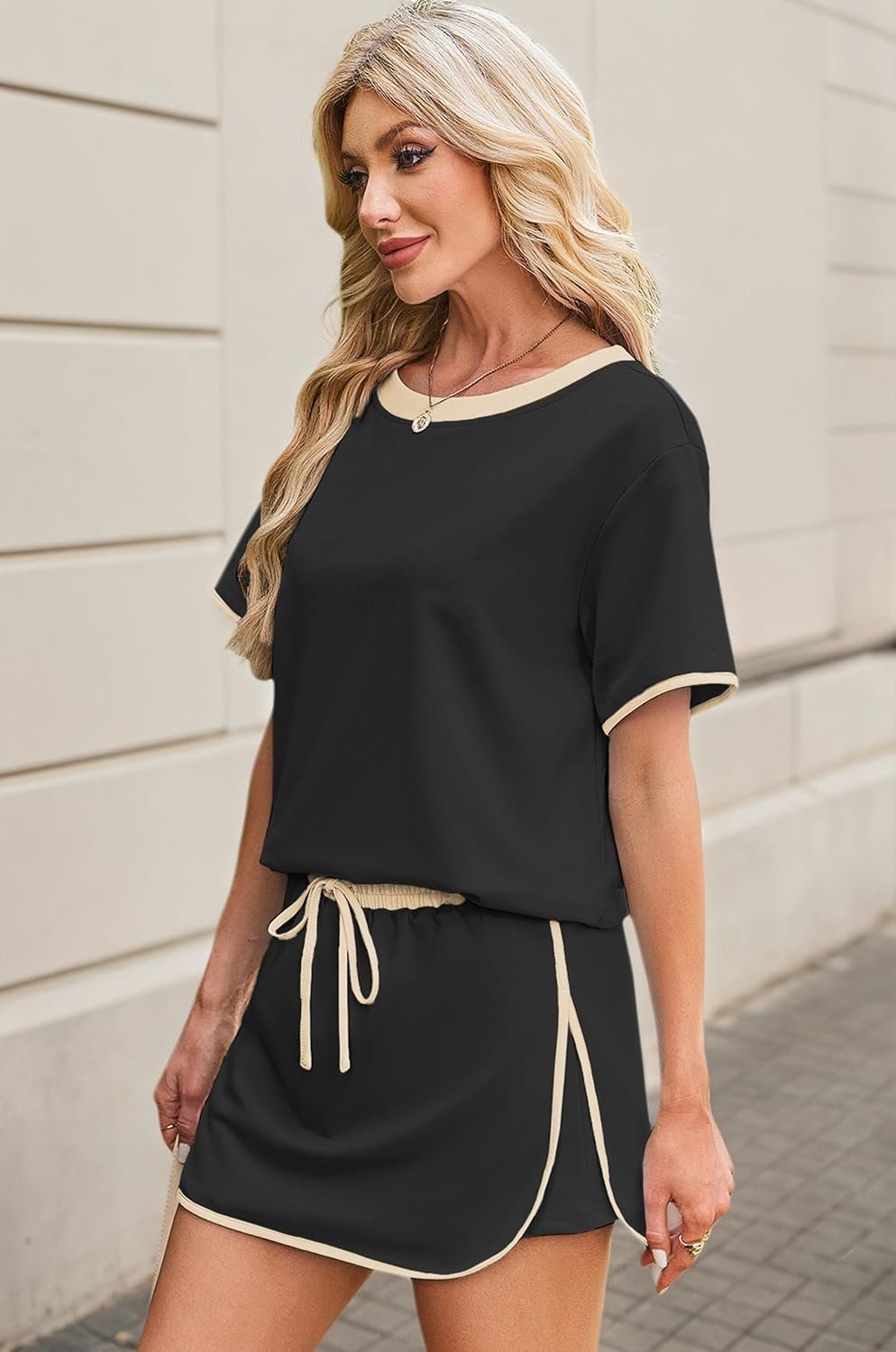 Women's 2 Piece Sets Summer Casual Short Sleeve Tops and Matching Drawstring Skort Going Out Lounge Outfits - Image 4