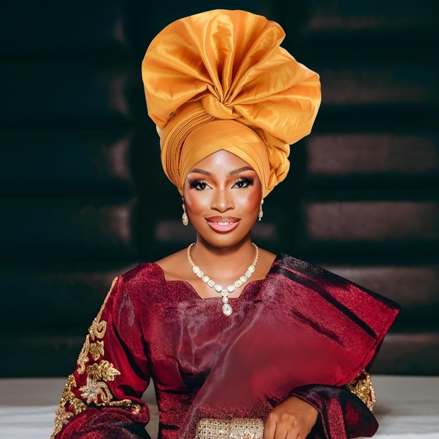 Elegant Polyester African Headscarf-Stretchable Traditional Nigerian Wedding Headpiece, Automatic Gurler Style Fan Headscarf - Image 4