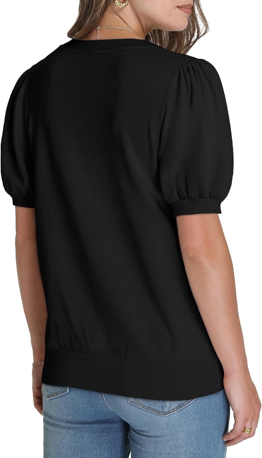 WIHOLL Women's Puff Short Sleeve Sweater 2025 Spring Summer Tops Trendy Business Casual Outfits Work Blouses Clothes - Image 5