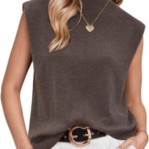 Arach&Cloz Women 2025 Wool Blended Mock Neck Sleeveless Sweater Vest Summer Business Office Knit Spring Trendy Tops