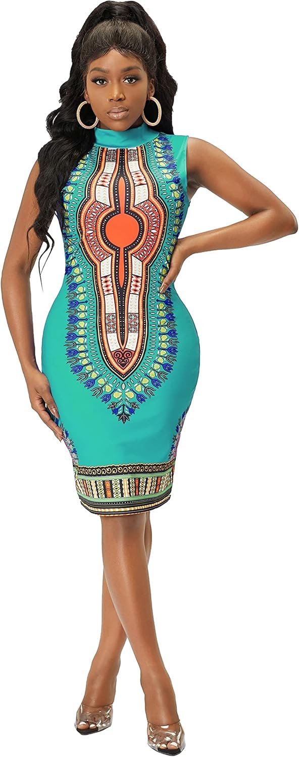 Womens African Attir Bohemian Dashiki Traditional Tribal Vintage Ethnic Midi Dresses - Image 3