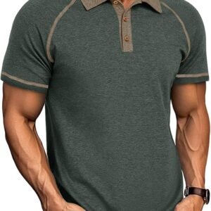 Men's Polo Shirts Short Sleeve Casual Vintage Collared Button Basic Golf Raglan Tee T-Shirts