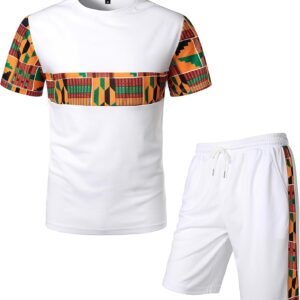 ZEROYAA Men's Africa Style T-Shirt and Shorts Set Mesh Tracksuit Dashiki Outfits
