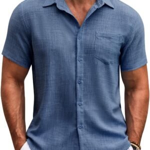 COOFANDY Mens Button Down Short Sleeve Shirt Casual Shirts Summer Beach Textured Shirts with Pocket