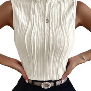 Verdusa Women's Sleeveless Mock Neck Textured Tank Top Corporate Business Office Outfits Trendy 2025