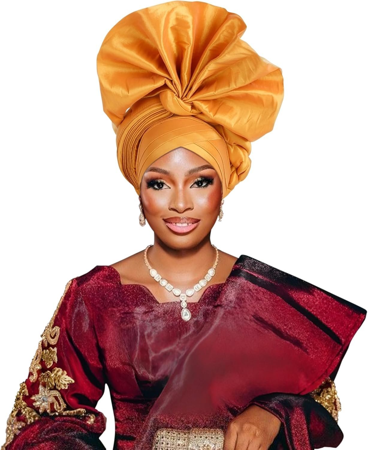Elegant Polyester African Headscarf-Stretchable Traditional Nigerian Wedding Headpiece, Automatic Gurler Style Fan Headscarf