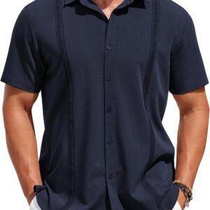 COOFANDY Mens Short Sleeve Cuban Guayabera Shirt Casual Summer Beach Button Down Shirts