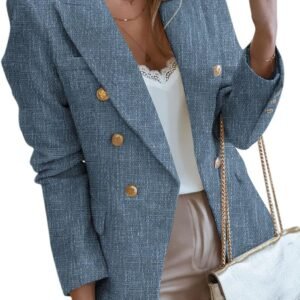 Happy Sailed Womens Tweed Blazers Casual Long Sleeve Double Breasted Open Front Blazer Jackets Work Suits