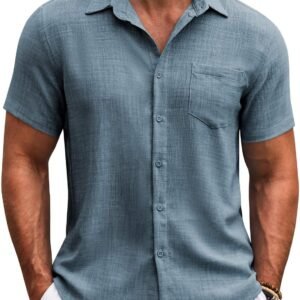 COOFANDY Mens Button Down Short Sleeve Shirt Casual Shirts Summer Beach Textured Shirts with Pocket