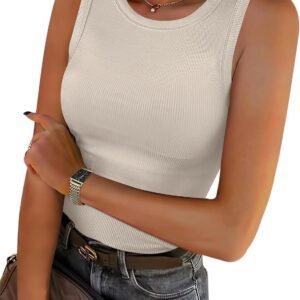 ANRABESS Womens Sleeveless High Neck Tank Tops Fashion Summer Casual Basic Slim Fit Ribbed Racerback Top Shirt Clothes