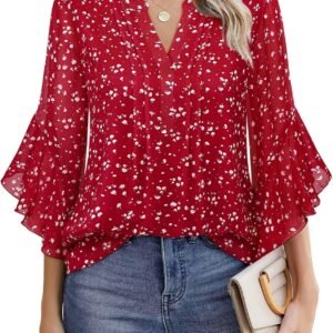 Timeson Women's 3/4 Sleeve Tops Dressy Casual Business Work Blouses Chiffon Office Shirts