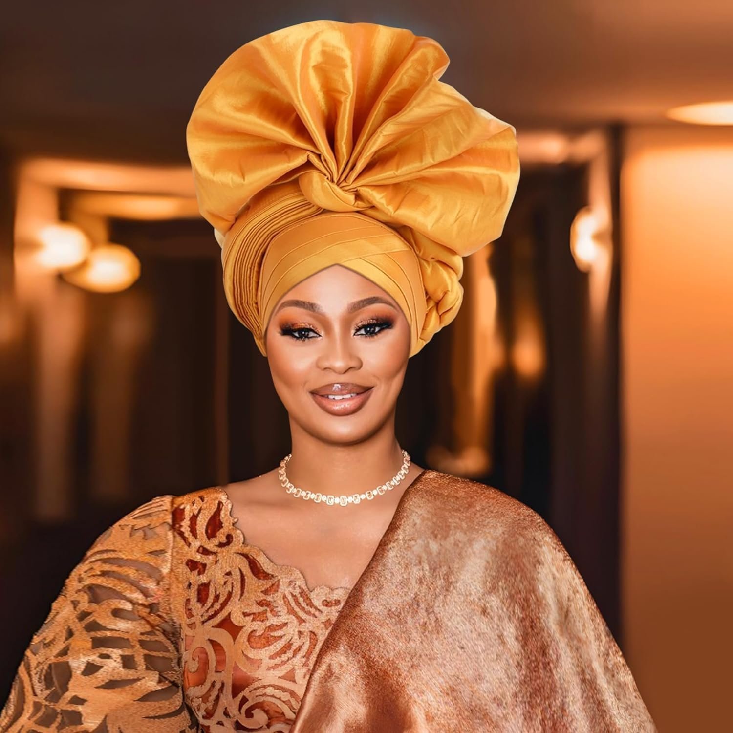 Elegant Polyester African Headscarf-Stretchable Traditional Nigerian Wedding Headpiece, Automatic Gurler Style Fan Headscarf - Image 5